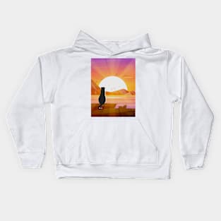 Black Cat Watching The Sunset Kids Hoodie